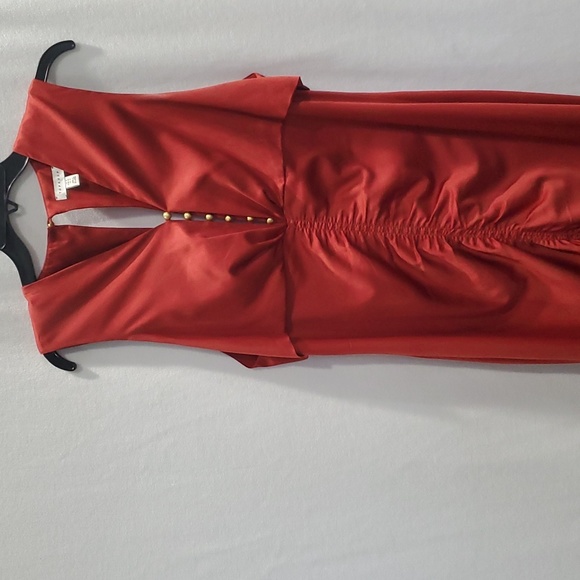 Topshop Ruched Red Satin Dress - Size 14 - Picture 6 of 10